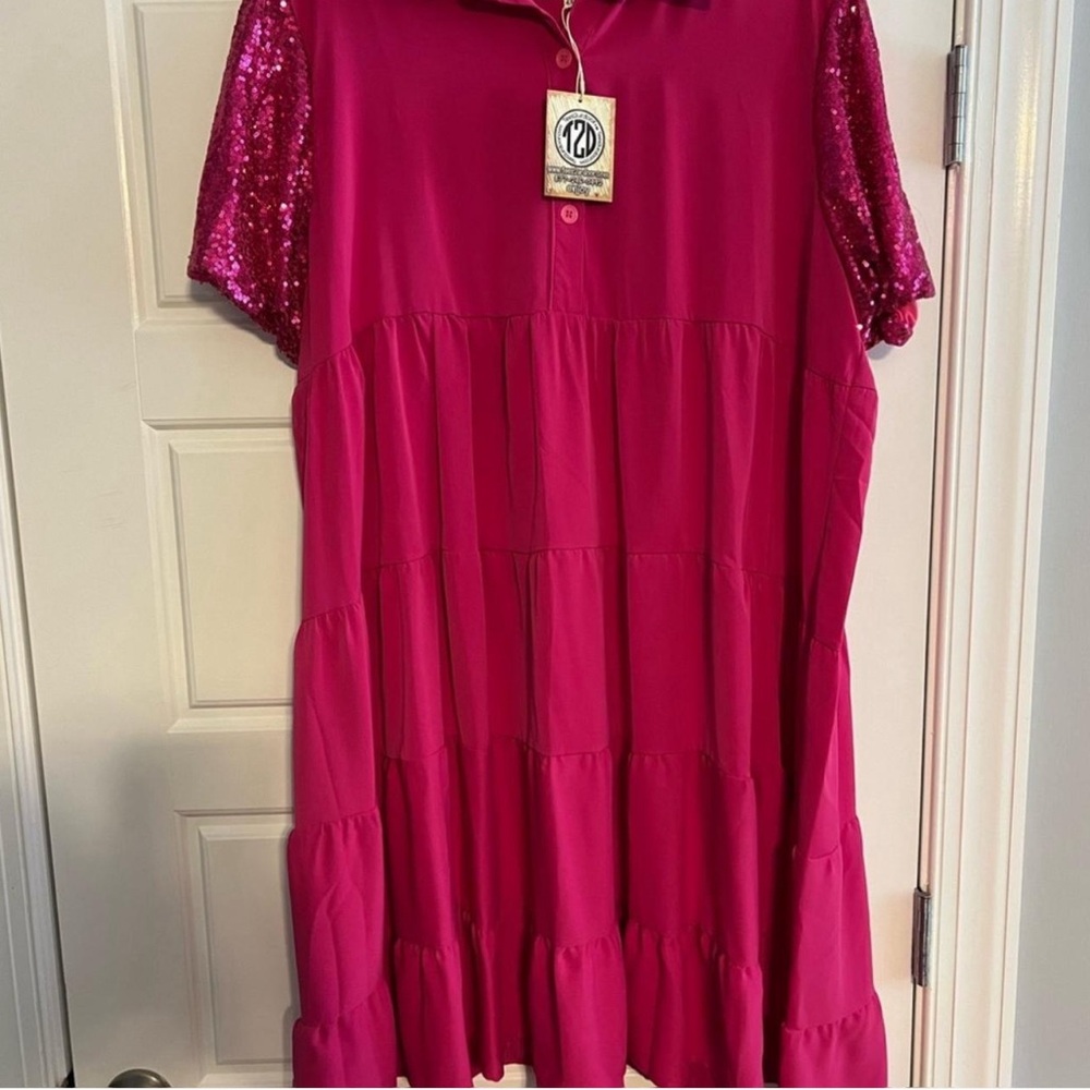 Pink Sequin Sleeve Women’s Dress